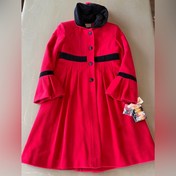 Rothschild Other - Rothschild Wool Velvet Hood Detail VTG Swing Peacoat Girls Sz 14 Scarlet Red NWT